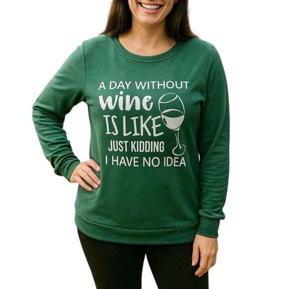Lilicloth Tops - Lilicloth Funny Green Wine-Themed Size Large Crewneck Sweatshirt Long Sleeve